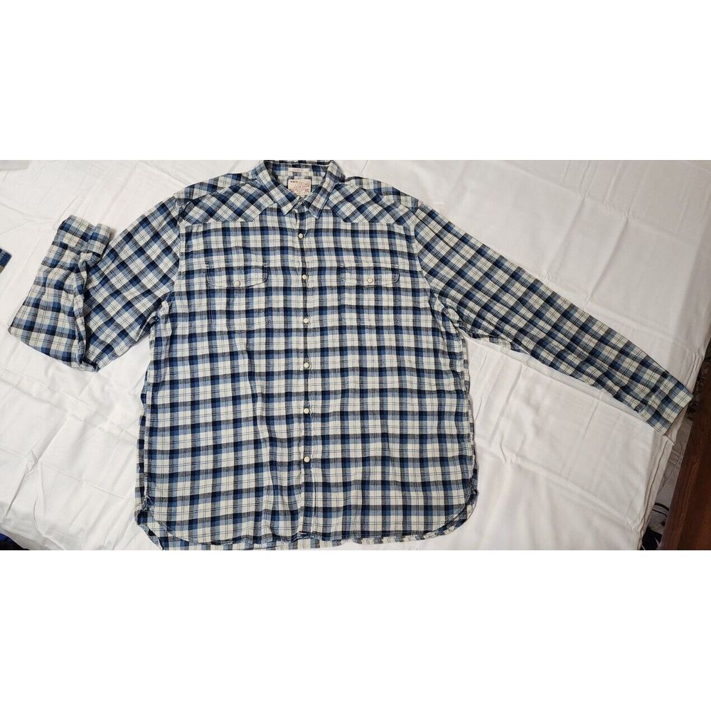 Lucky Brand Classic Fit Blue Plaid Pearl Snap Button L/S Button Up Men's XXL